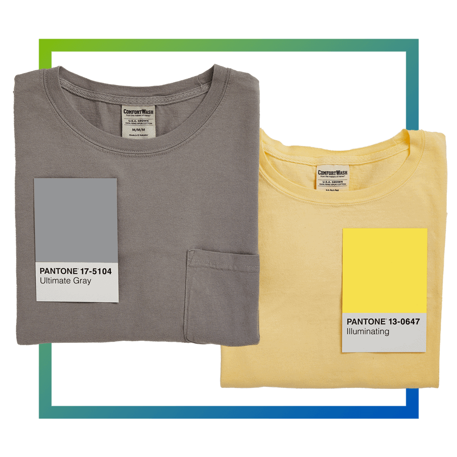 two shirts paired with Pantone swatches